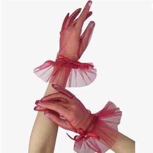 Stunning Sheer Red Avant Garde Elegant High Fashion Designer Gloves Holiday Tea